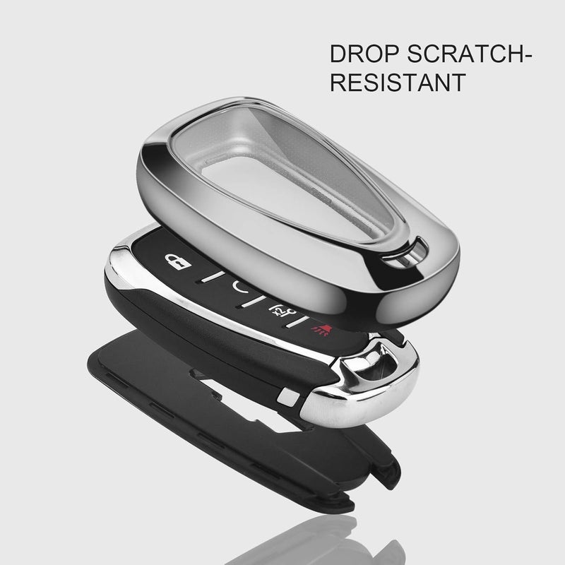 ELOHEI for Chevy Key Fob Cover Case Shell Cover TPU Protector Holder for Chevrolet 2020 2019 2018 2017 2016 Chevy Malibu Camaro Cruze Traverse Spark Equinox Sonic Volt Bolt (Silver) - Image 3
